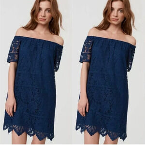 LOFT teal crochet off shoulder dress size XSP